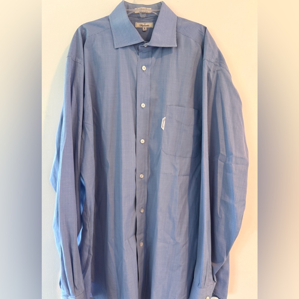 Faconnable Men’s Mid Blue Cotton Check Dress Shirt. Size 17/6 XL. A+ Condition!